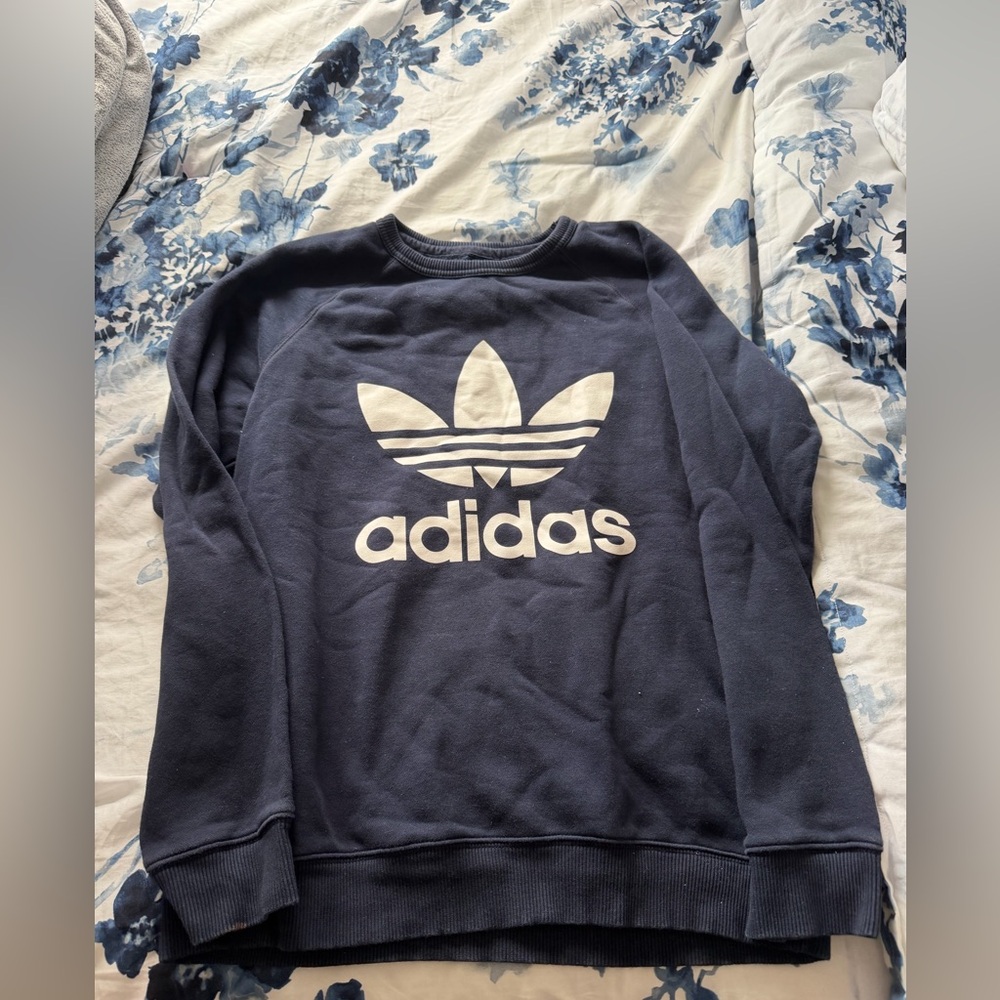 adidas Navy Crewneck Sweatshirt with White Trefoil Logo
